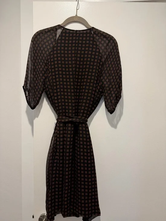 Vena Cava Black & Brown Checked Midi Wrap Dress - Picture 2 of 4
